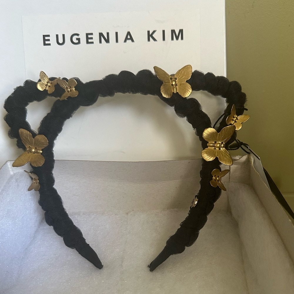 Eugenia Kim Black and Gold Braided Cat-ear Butterfly Headband O/S